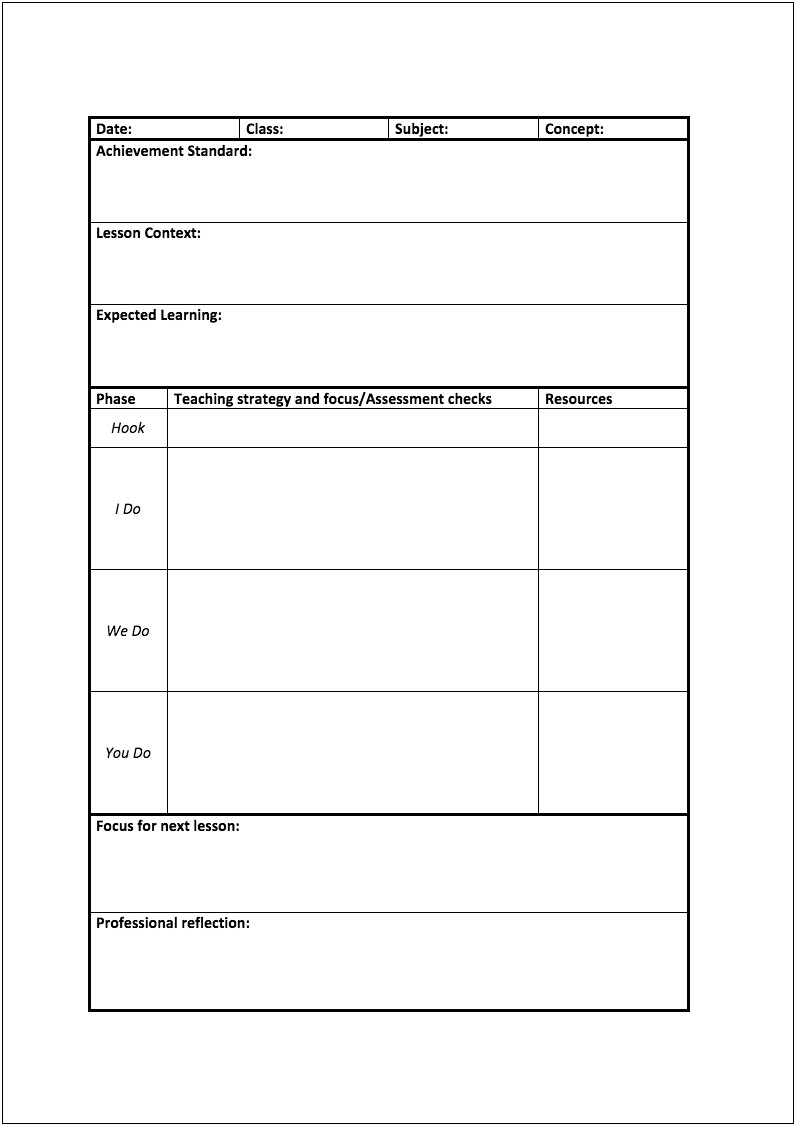 Lesson Plan Template Focus On Students