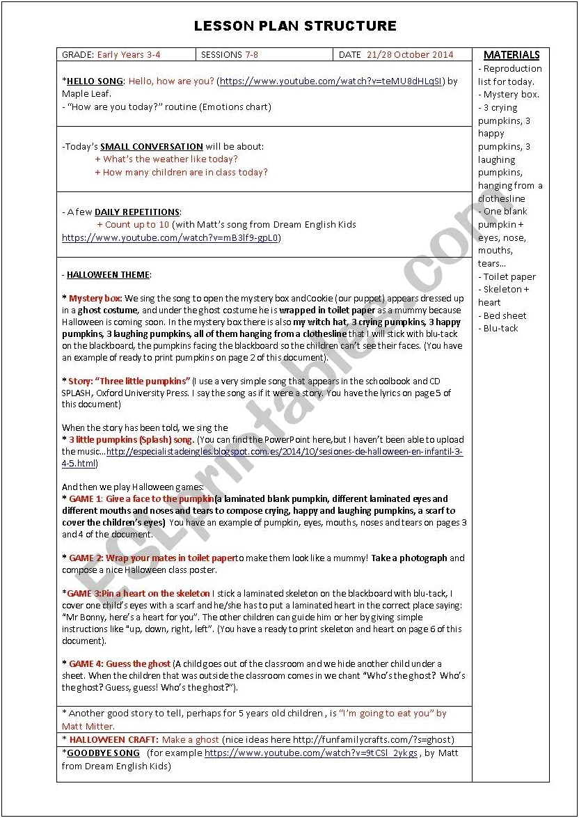 Lesson Plan Template For 1 Year Olds