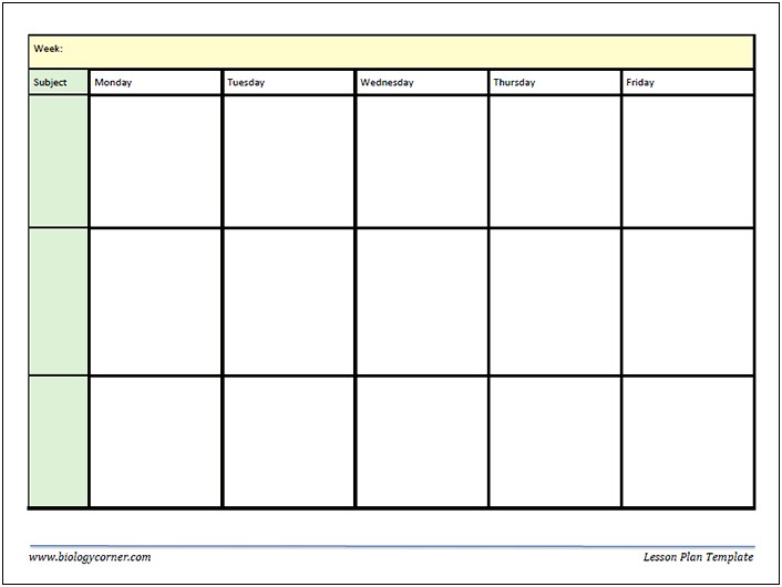 Lesson Plan Template For A Week