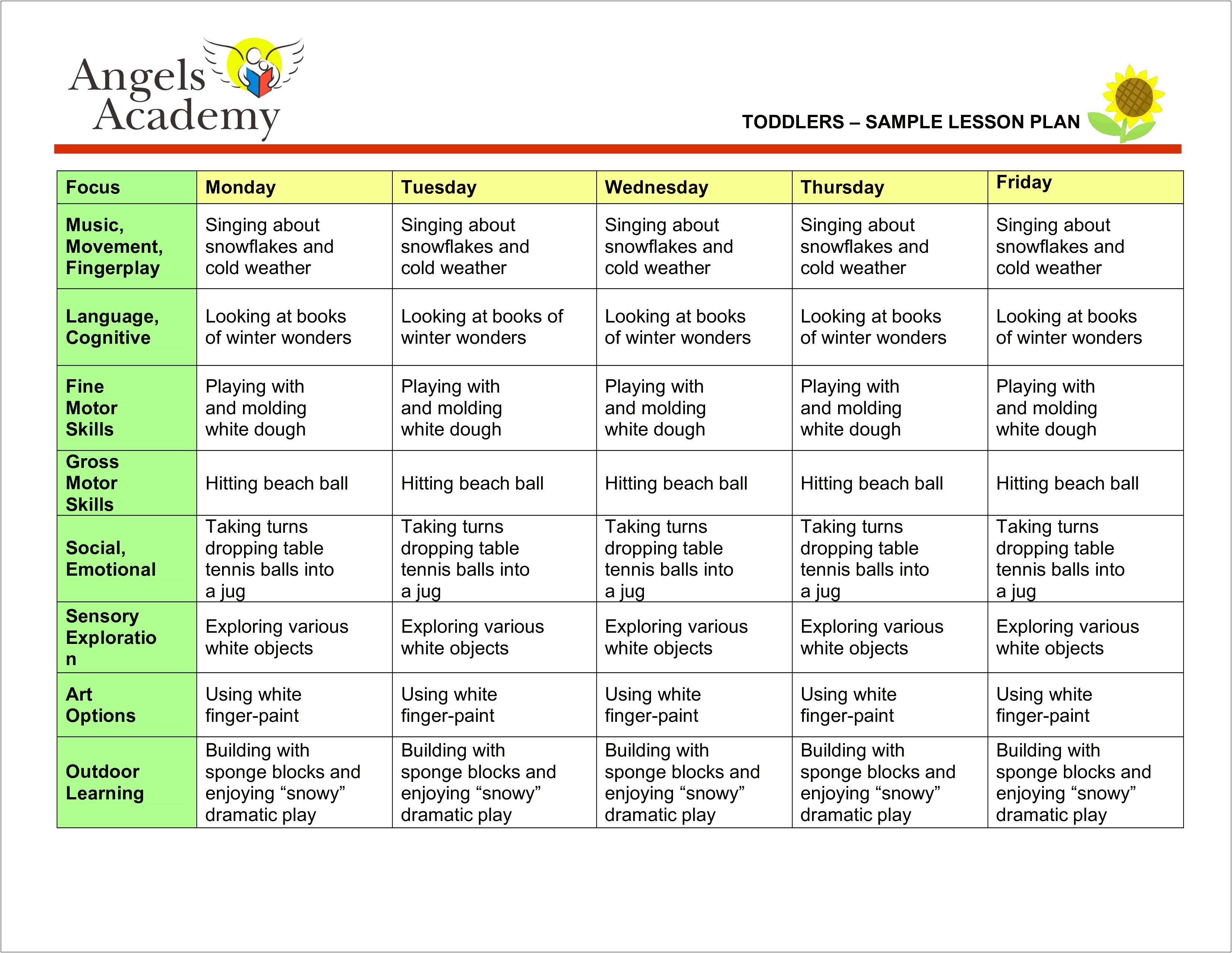 Lesson Plan Template For Age 2 5