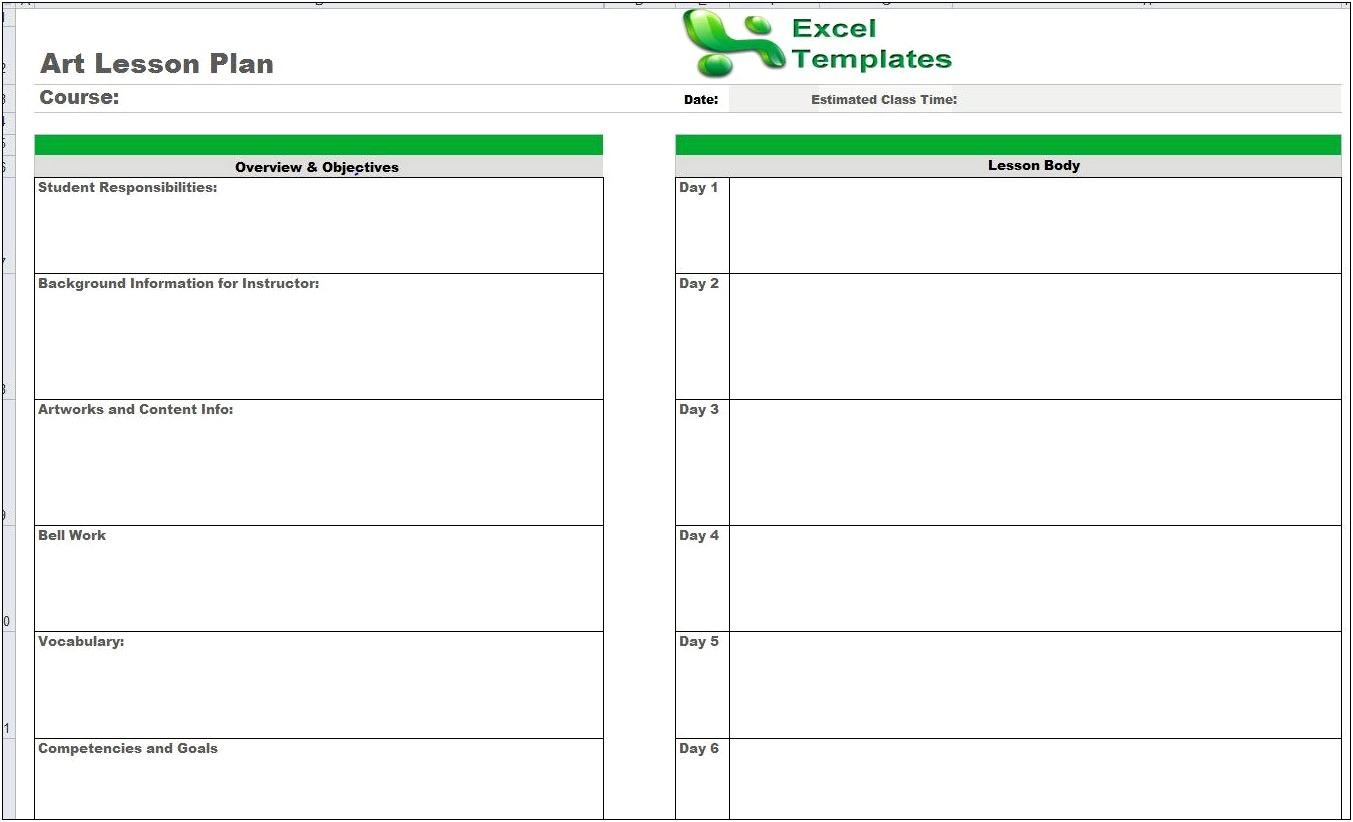 Lesson Plan Template For Art Class