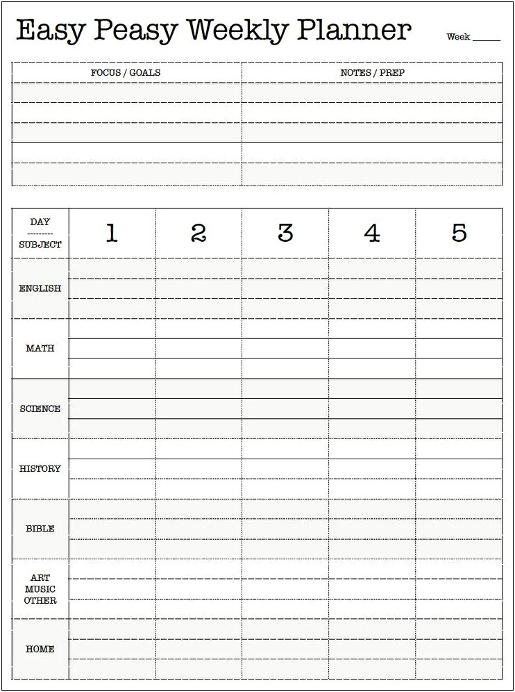 Lesson Plan Template For Easy Peasy Homescgool