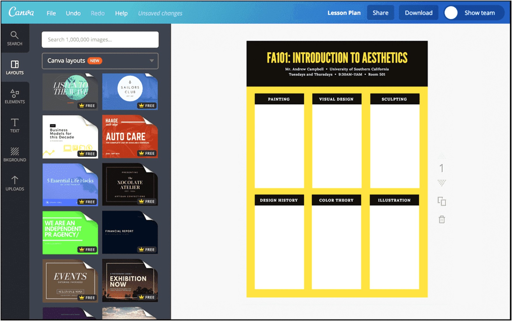 Lesson Plan Template For Elementary Art