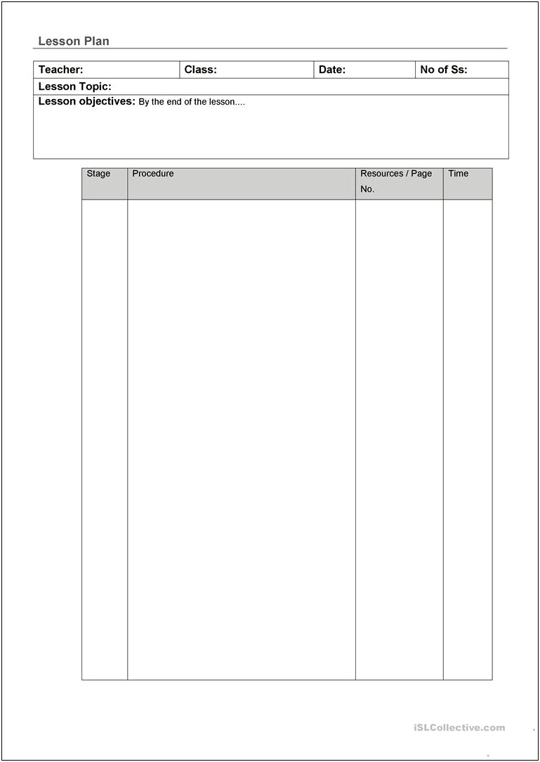 Lesson Plan Template For English Teachers