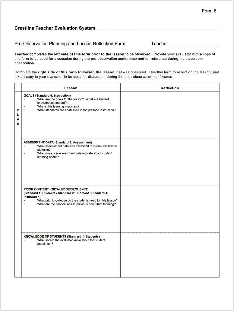 Lesson Plan Template For Formal Observation