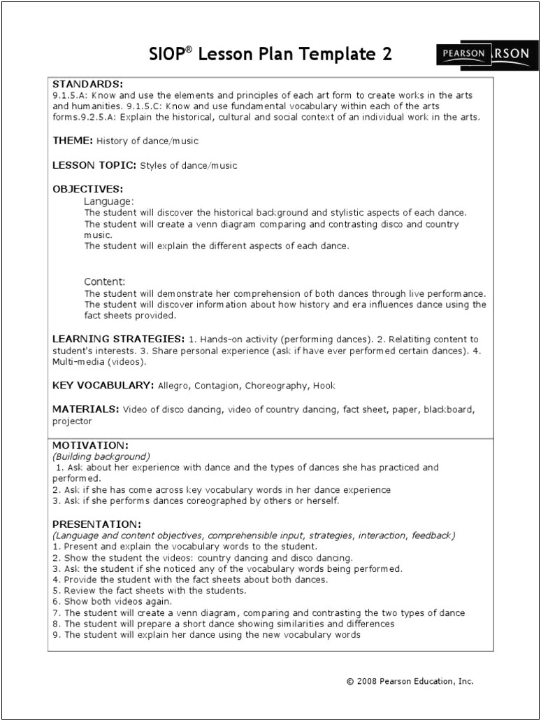 Lesson Plan Template For Fundamental Five