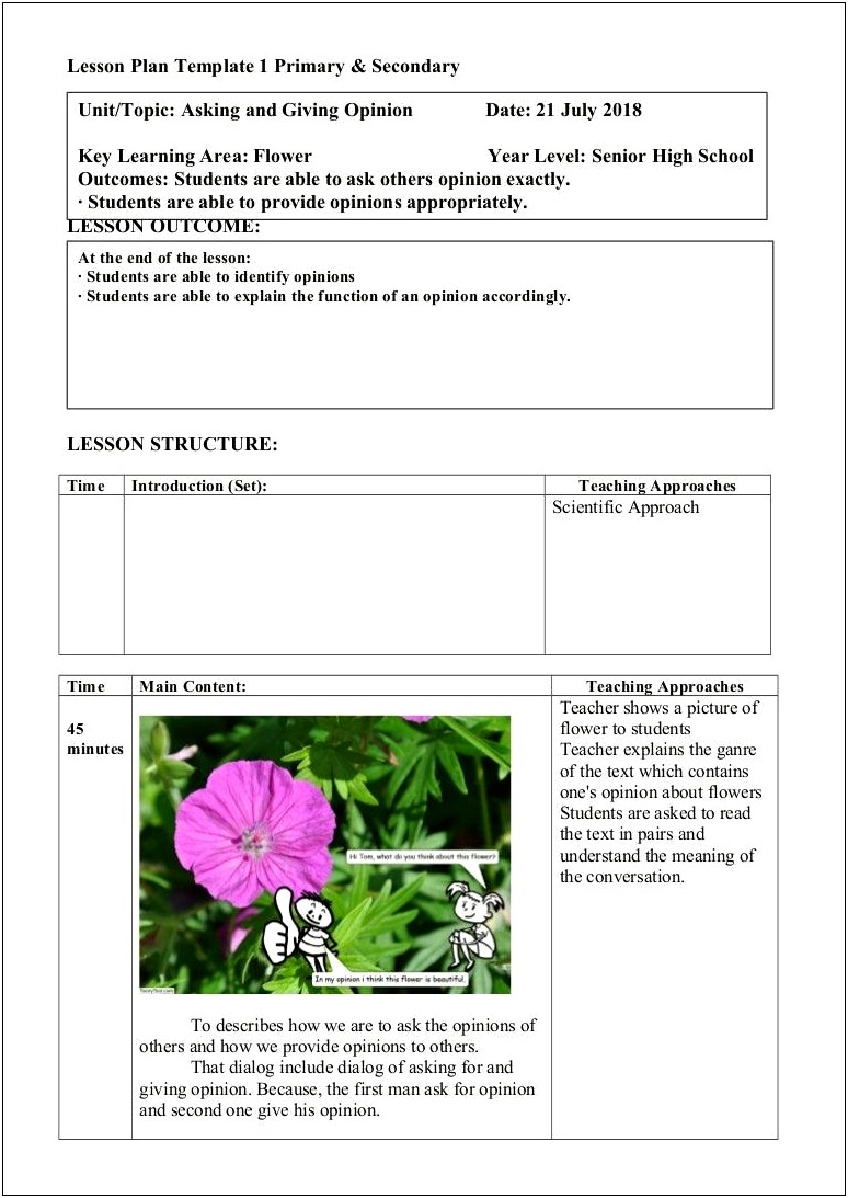 Lesson Plan Template For High School Teachers