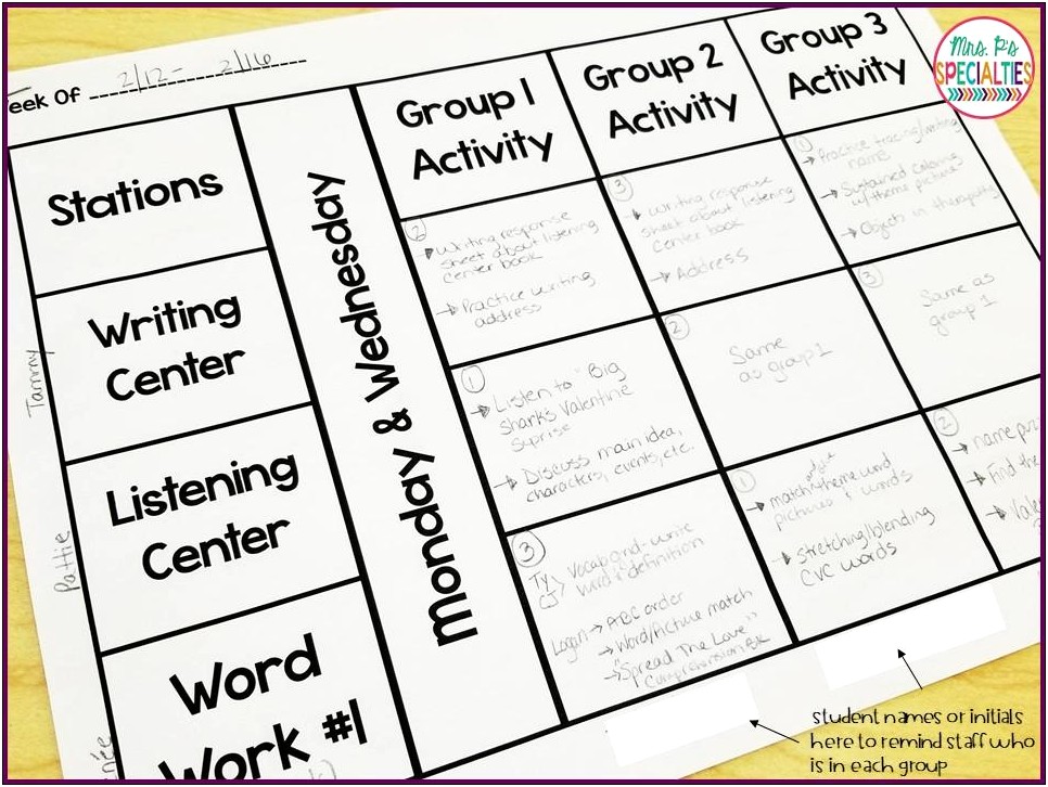 Lesson Plan Template For Literacy Centers