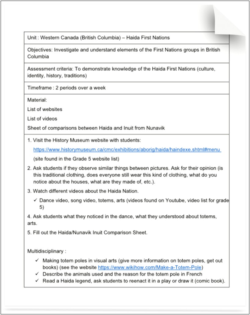 Lesson Plan Template For Middle School Social Studies