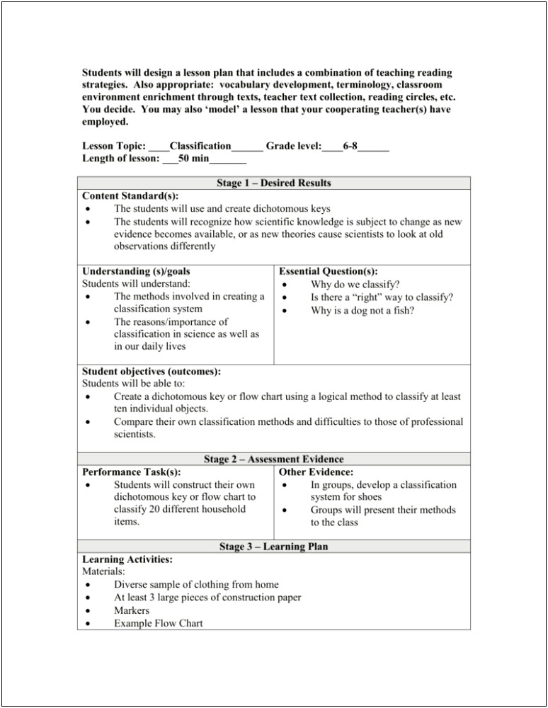 Lesson Plan Template For Multiple Classes