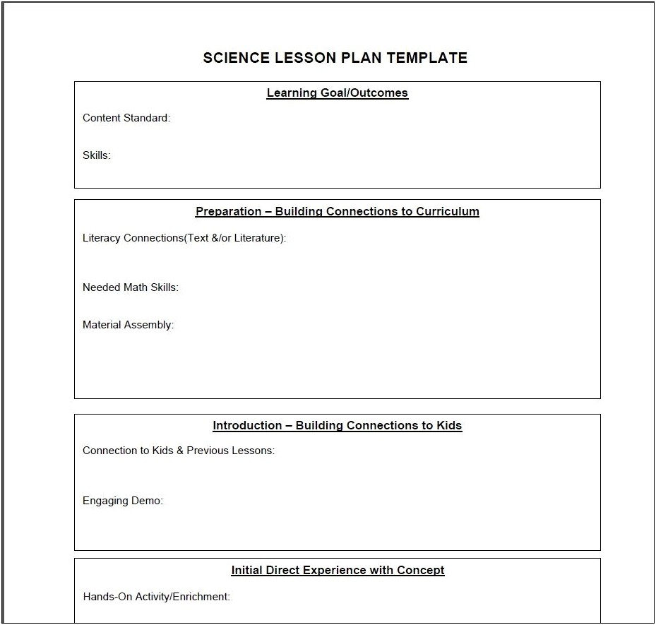 Lesson Plan Template For Science Elementary