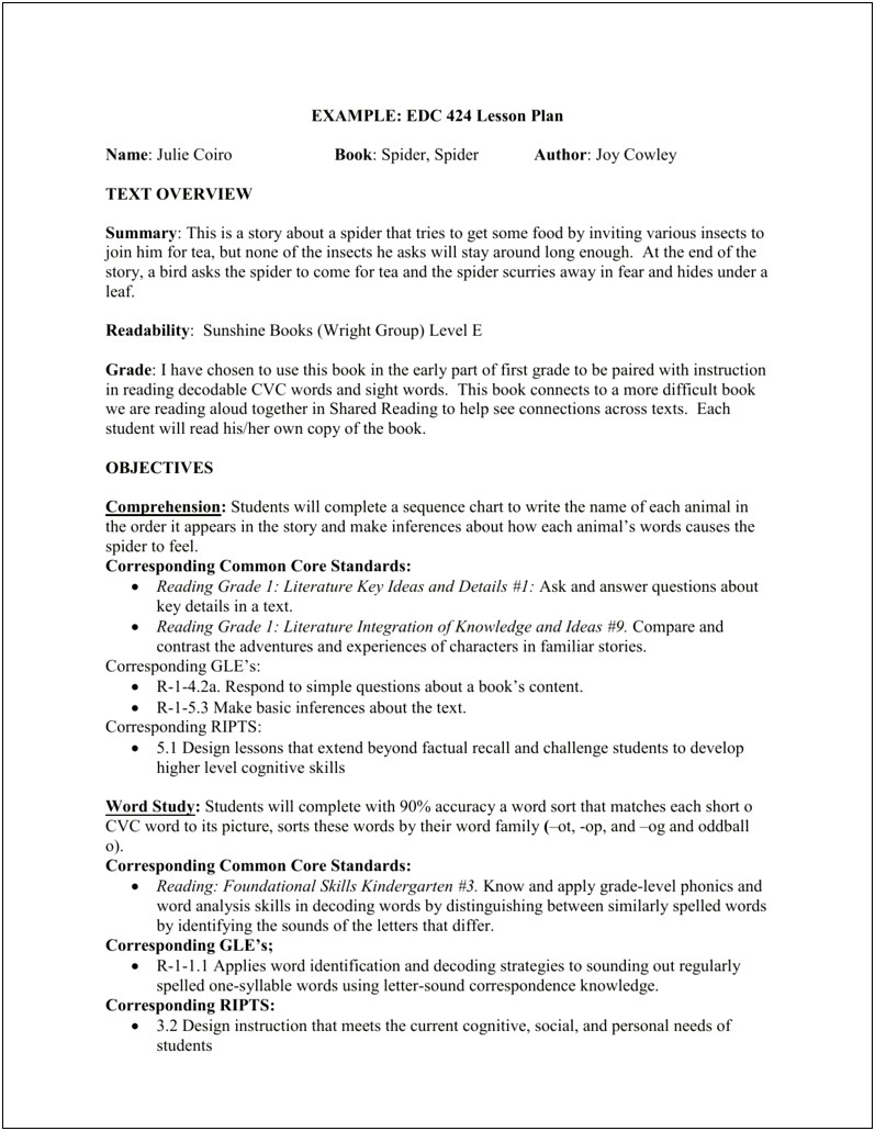 Lesson Plan Template For Shared Story