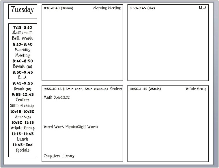 Lesson Plan Template For Special Education Resource Room