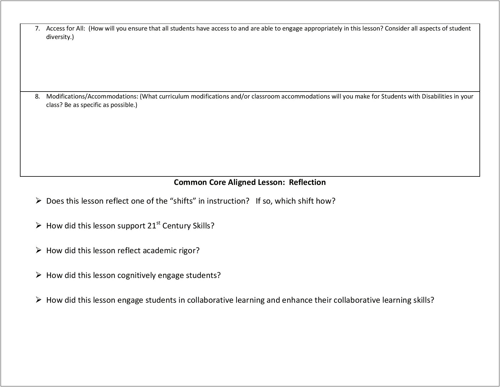 Lesson Plan Template For Students With Disabilities