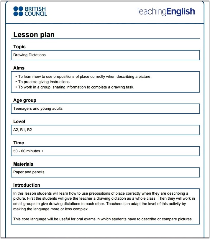 Lesson Plan Template For Teaching Adults