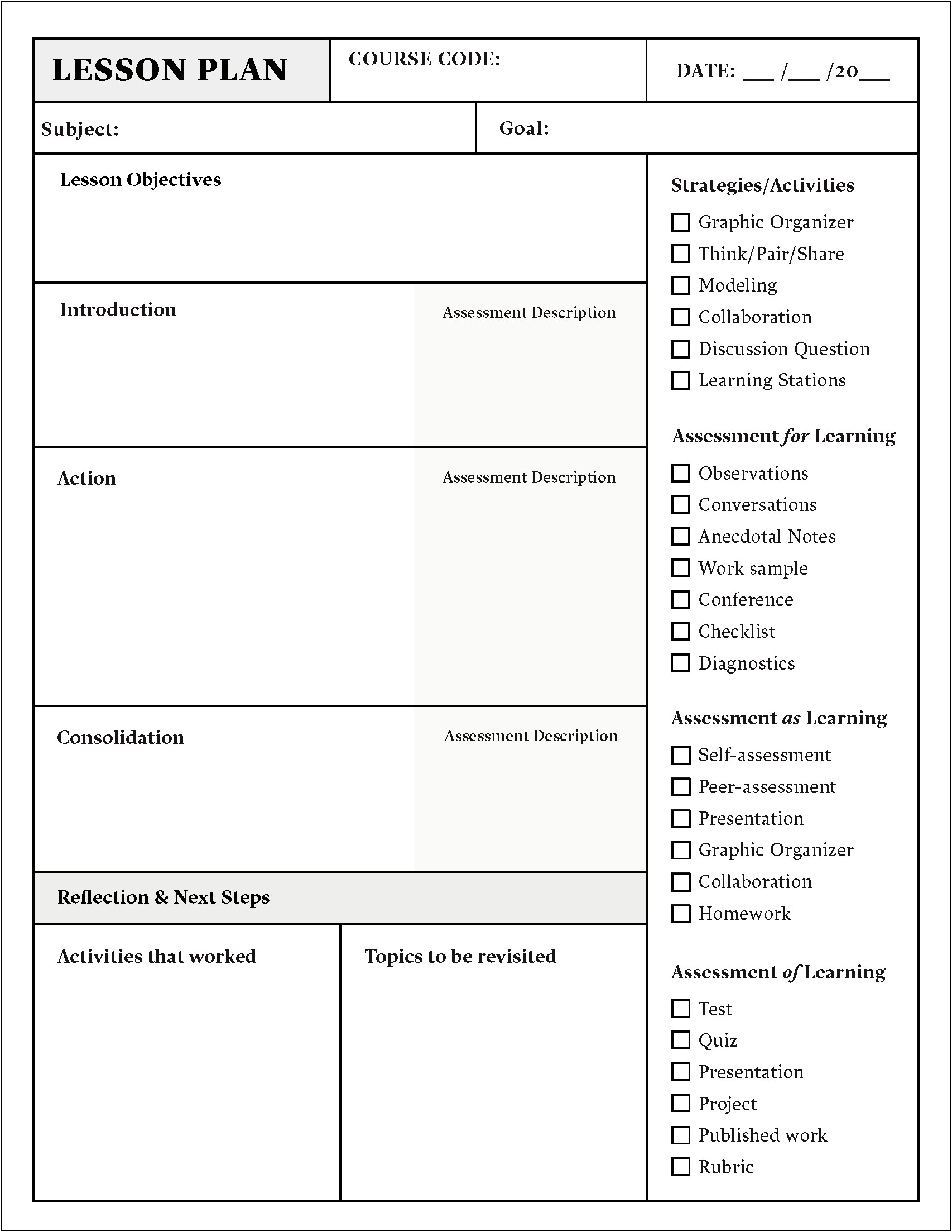 Lesson Plan Template For Technical Training