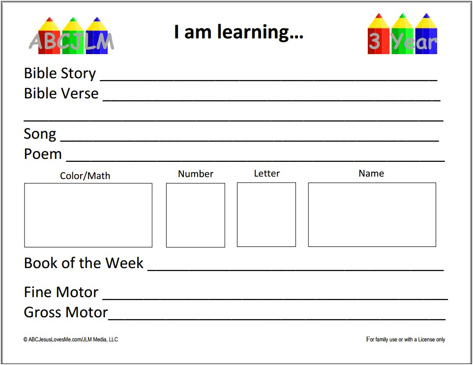 Lesson Plan Template For Three Year Olds