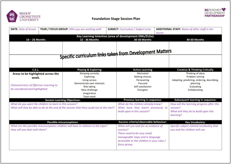 Lesson Plan Template For Toddlers For The Month