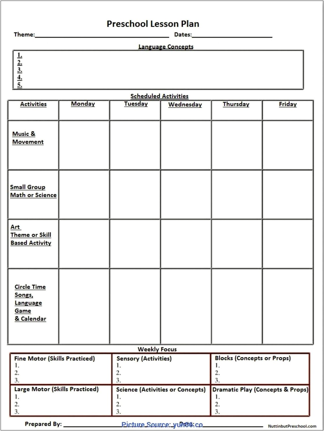 Lesson Plan Template For Toddlers Pdf