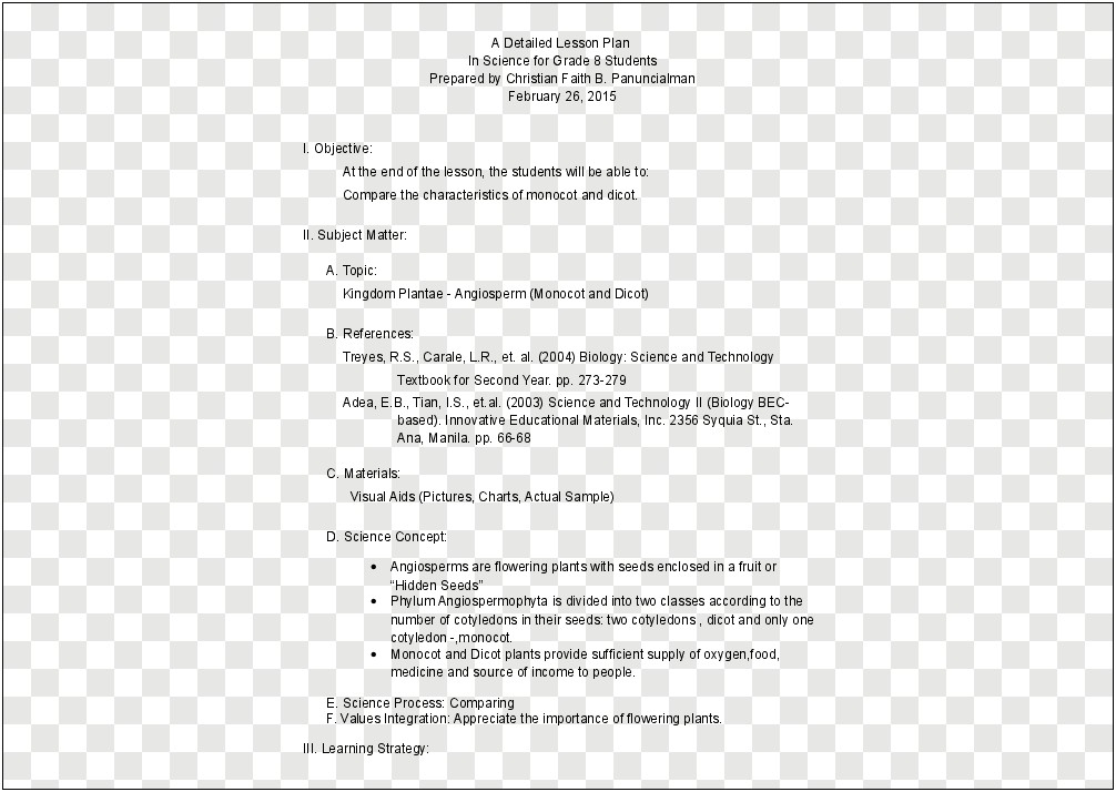 Lesson Plan Template For Two Subjects