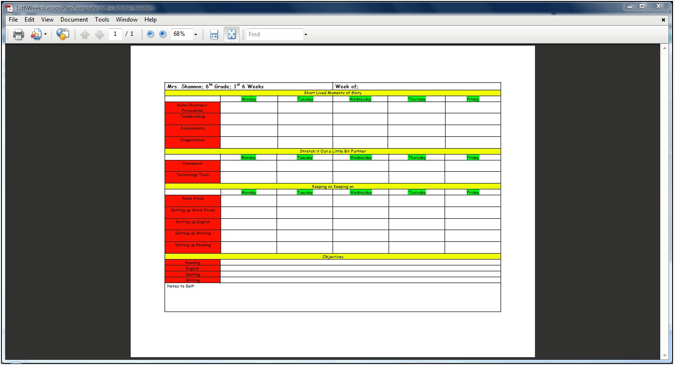 Lesson Plan Template For Week.doc