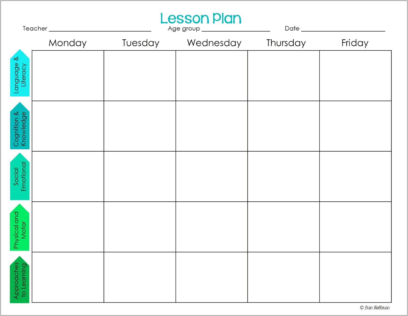 Lesson Plan Template Monday Through Friday