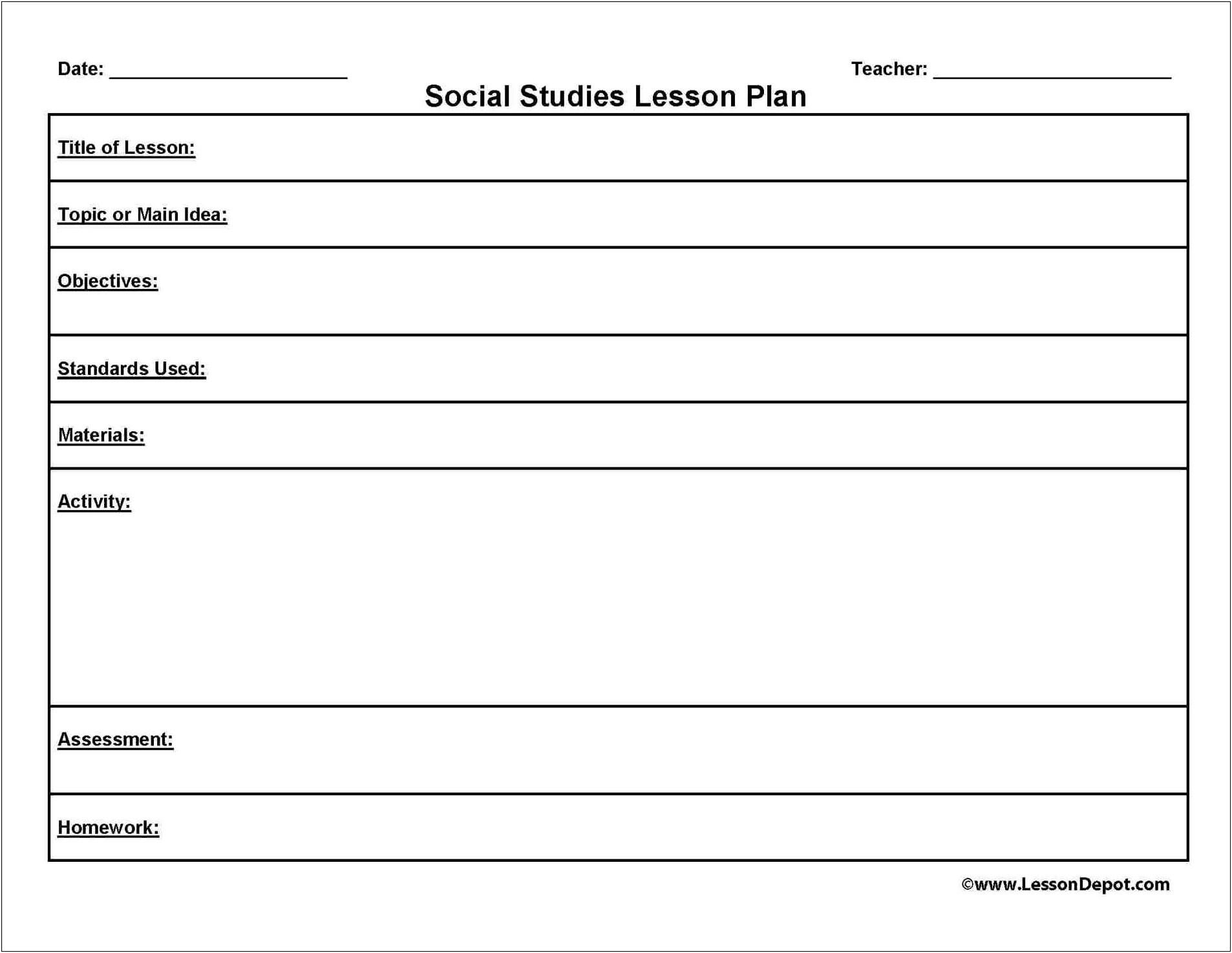 Lesson Plan Template Social Studies 2018