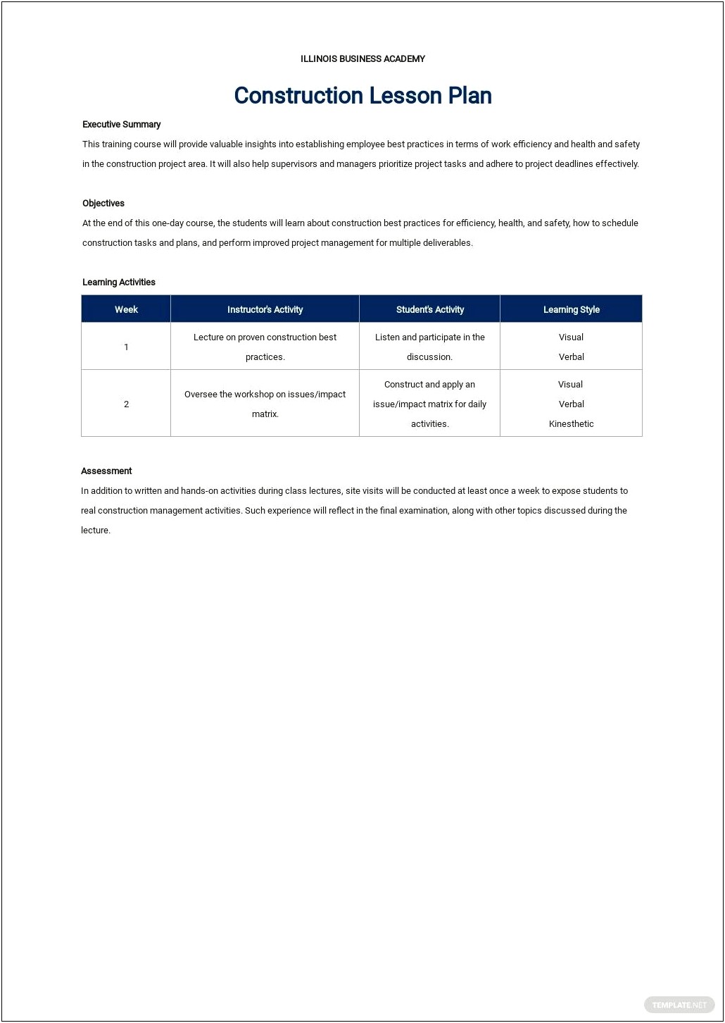 Lesson Plan Template State Of Illinois