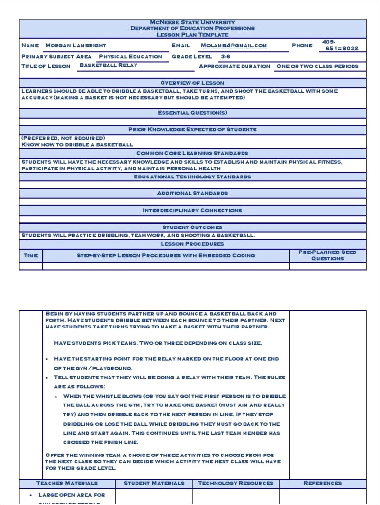 Lesson Plan Template Two Grade Levels