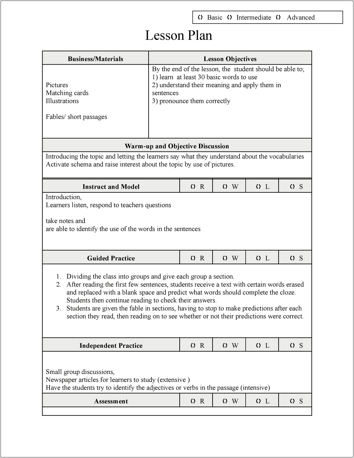 Lesson Plan Template University Of Alberta