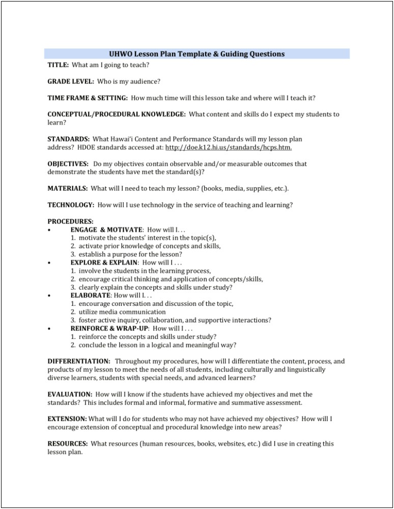 Lesson Plan Template University Of Phoenix