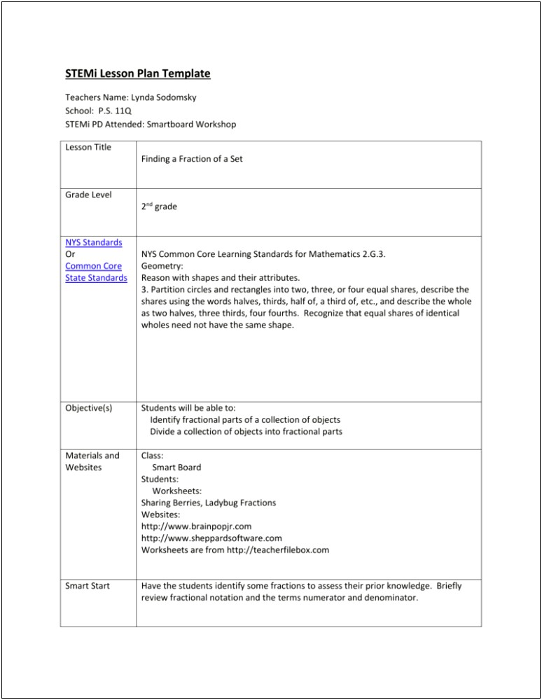 Lesson Plan Template With Standards And Objectives