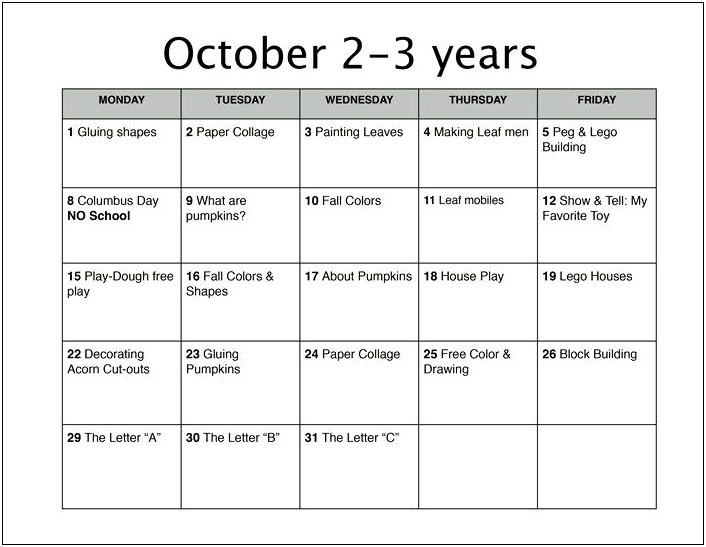 Lesson Plan Templates For 2 Year Olds