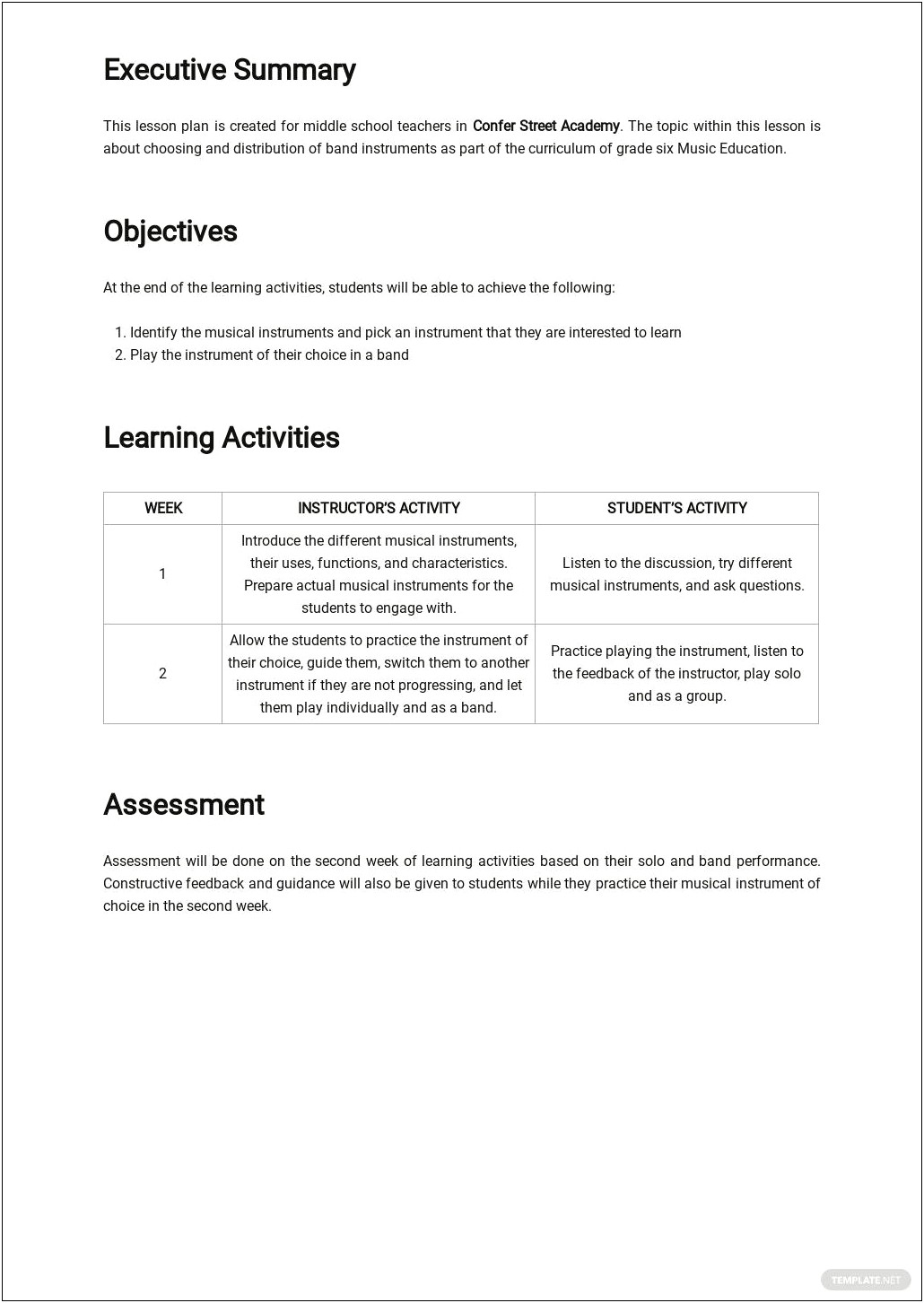 Lesson Plan Templates For Band Teachers