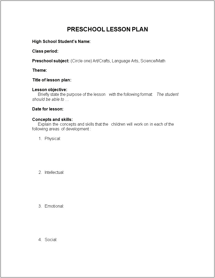 Lesson Plan Templates For Infants &