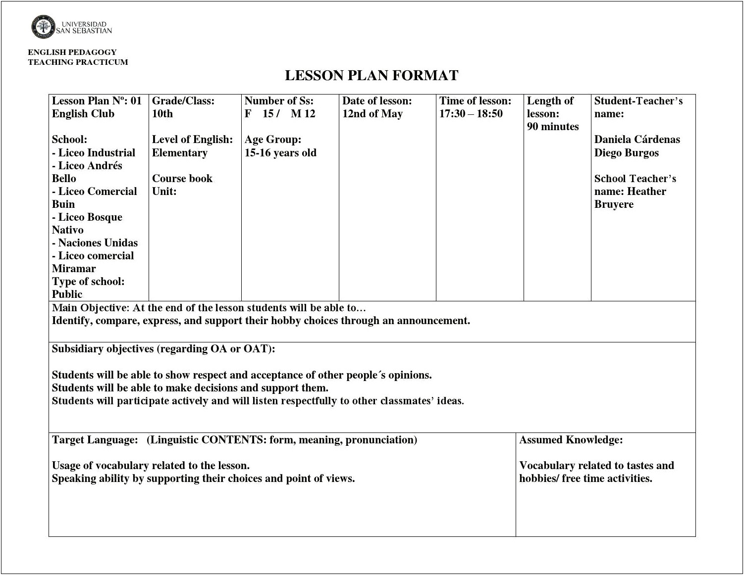 Lesson Plan Templates For Teaching English