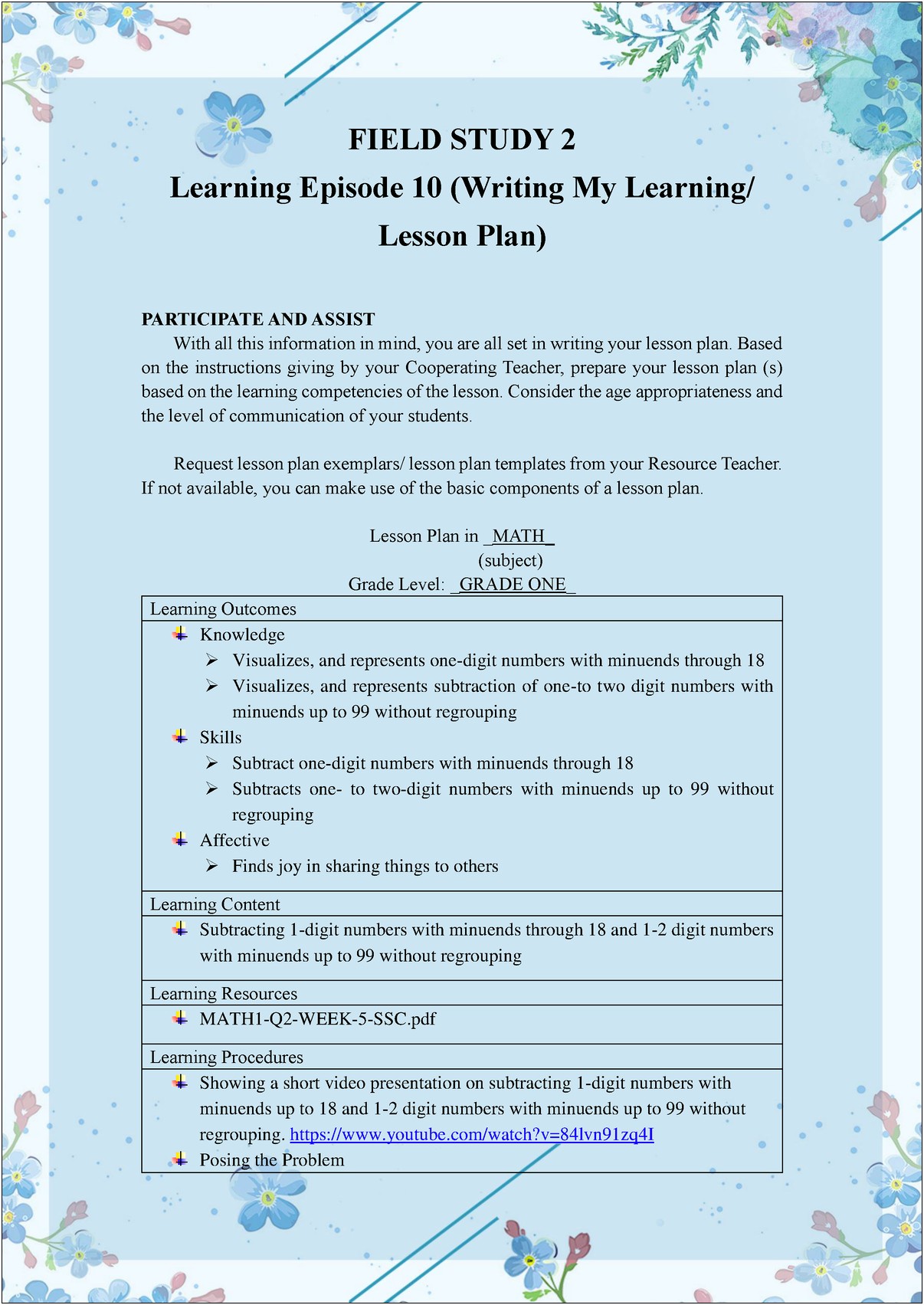 Lesson Plan Templates For Two Subjects