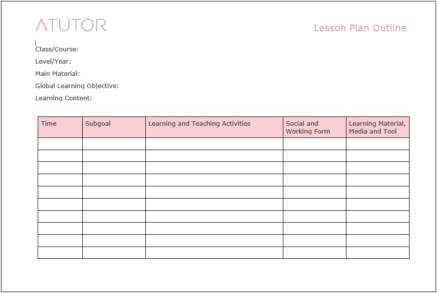 Lesson Plan Templates To Write Online