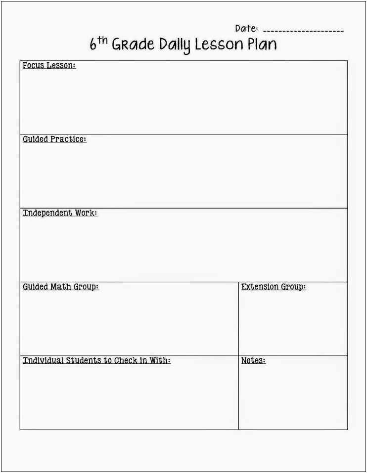 Lesson Plans Template Math Middle School Pdf