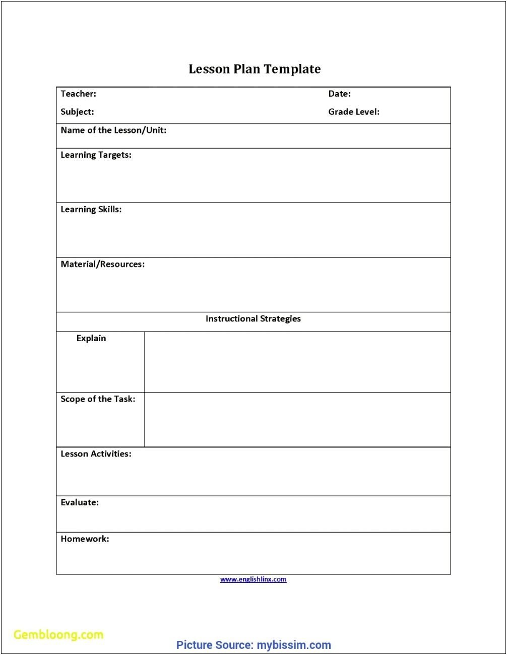 Lesson Plans Templates For Esl Teachers