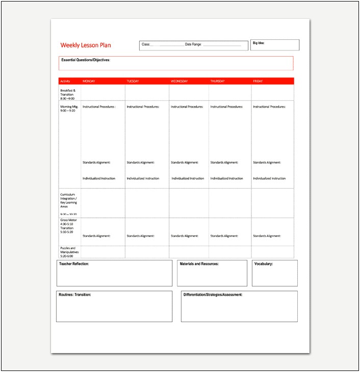 Lesson Plans Templates For Teachers High School