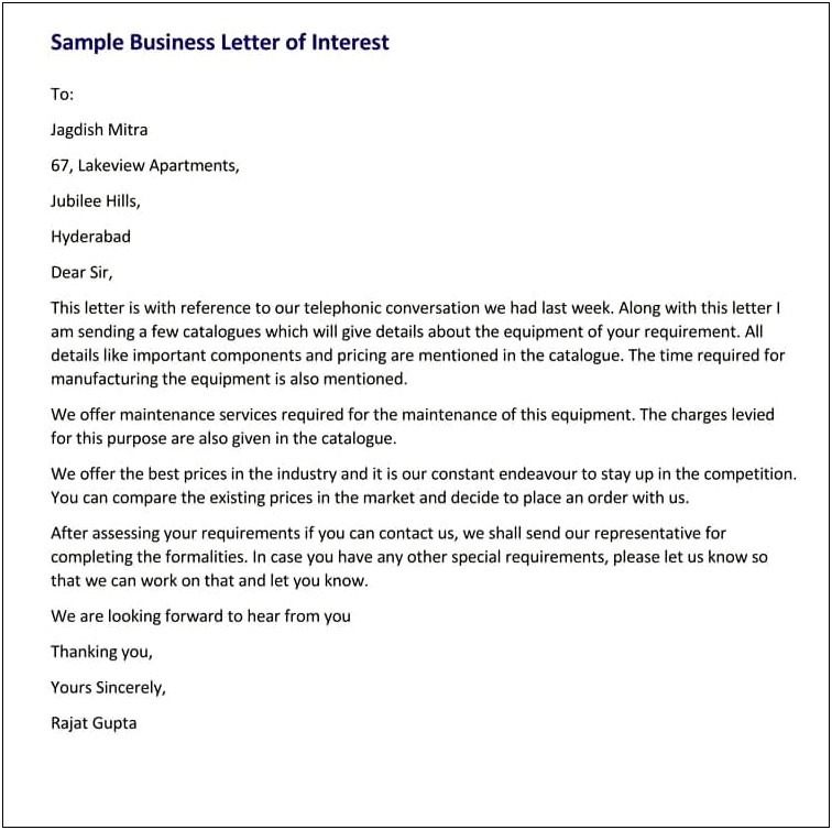 Letter For Interest For A Job Template