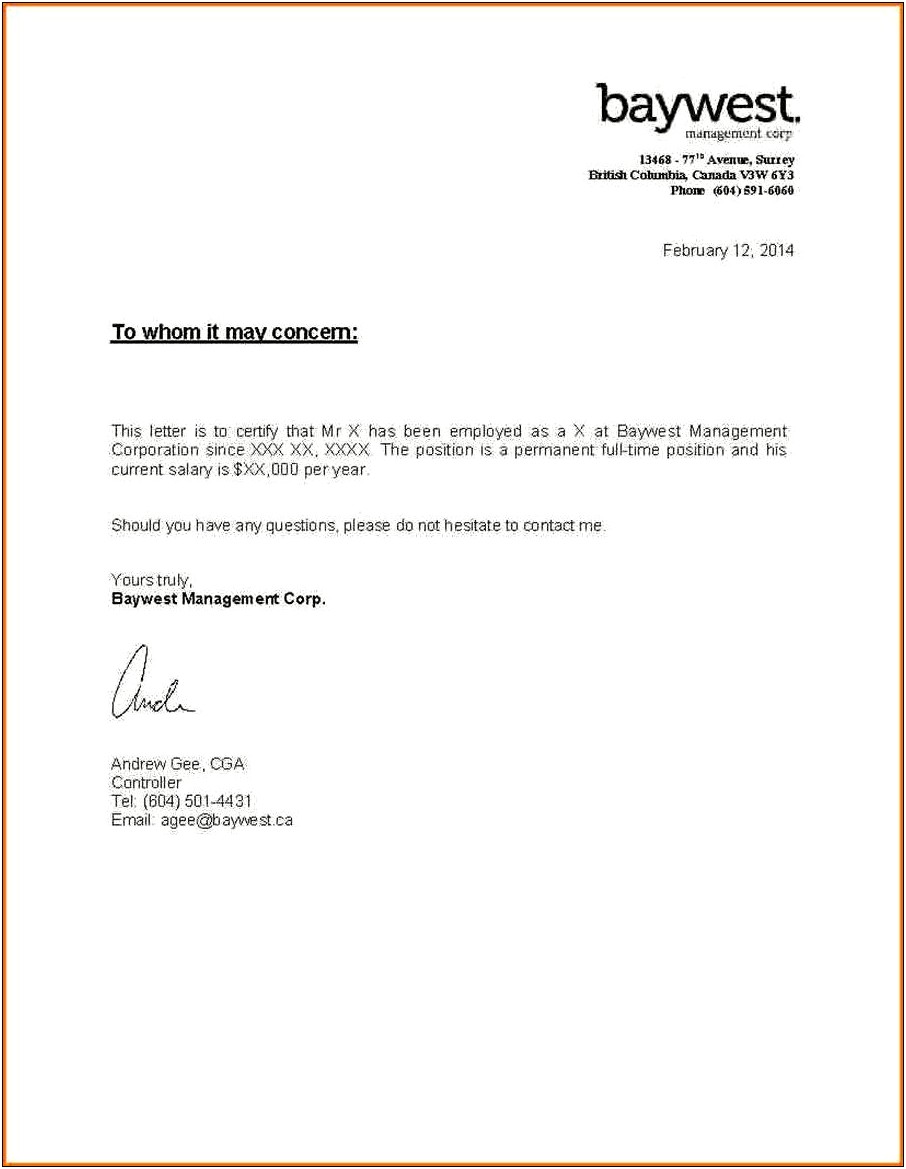 Letter From Employer For Mortgage Template Uk