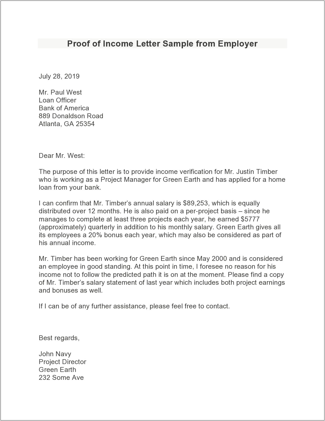 Letter From Employer For Mortgage Template