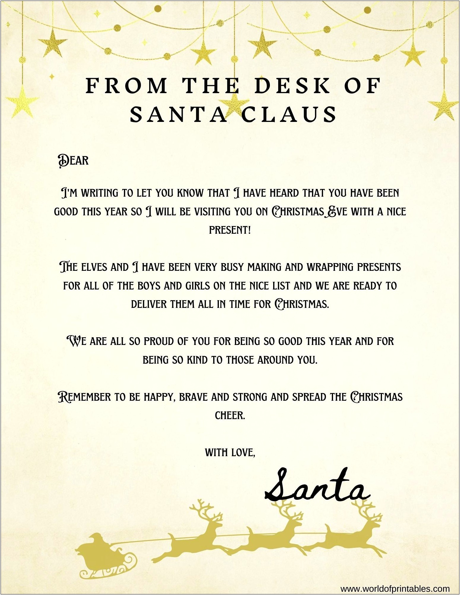 Letter From Santa Template Christmas Eve