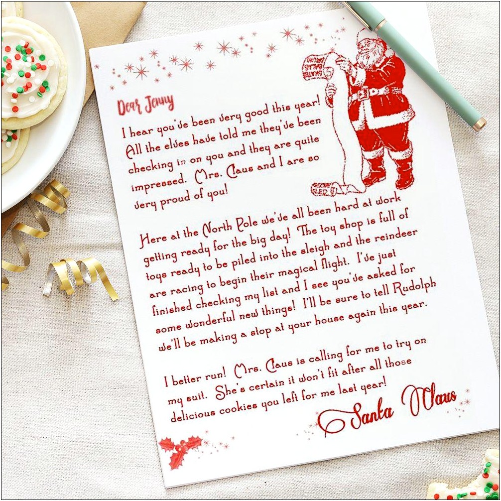 Letter From Santa Template For Wor