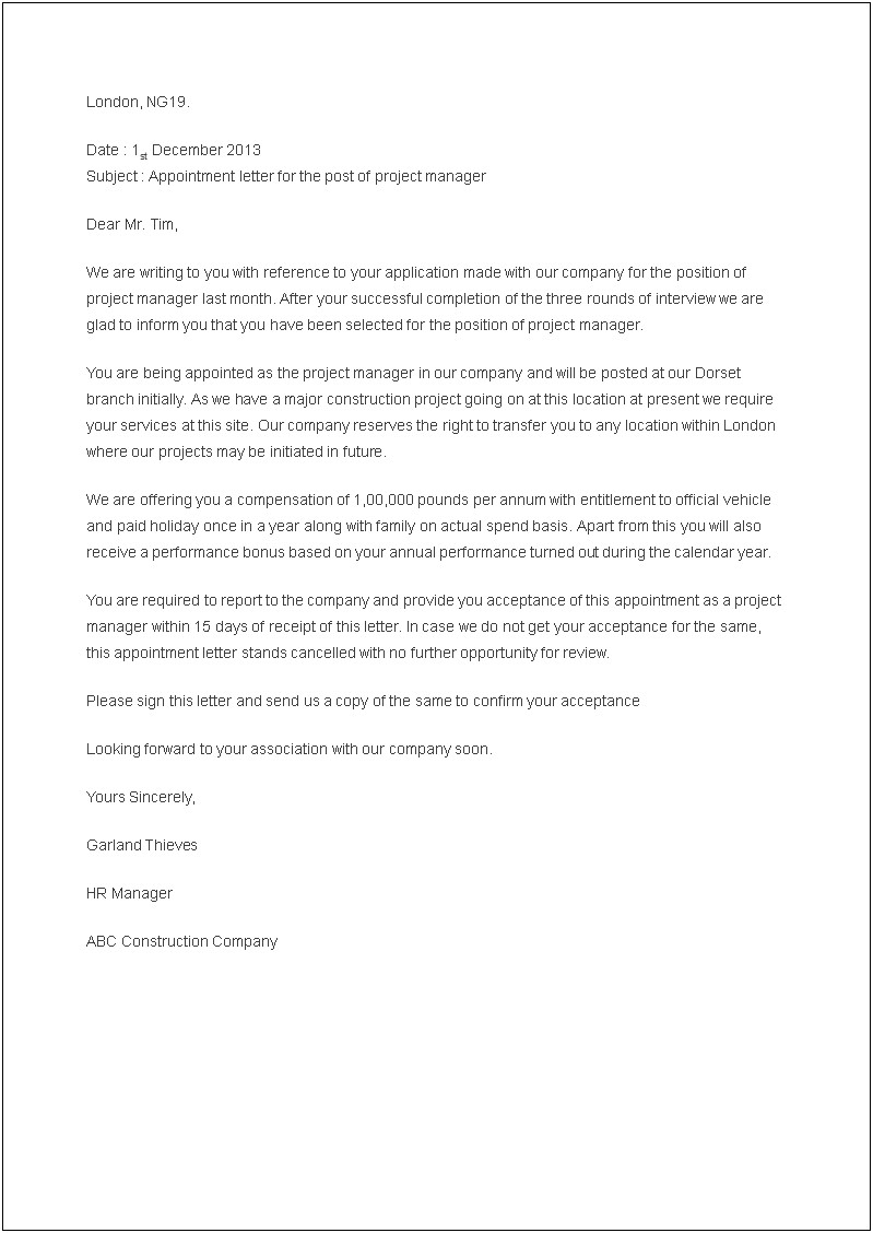 Letter Of Acceptance Template To An Association