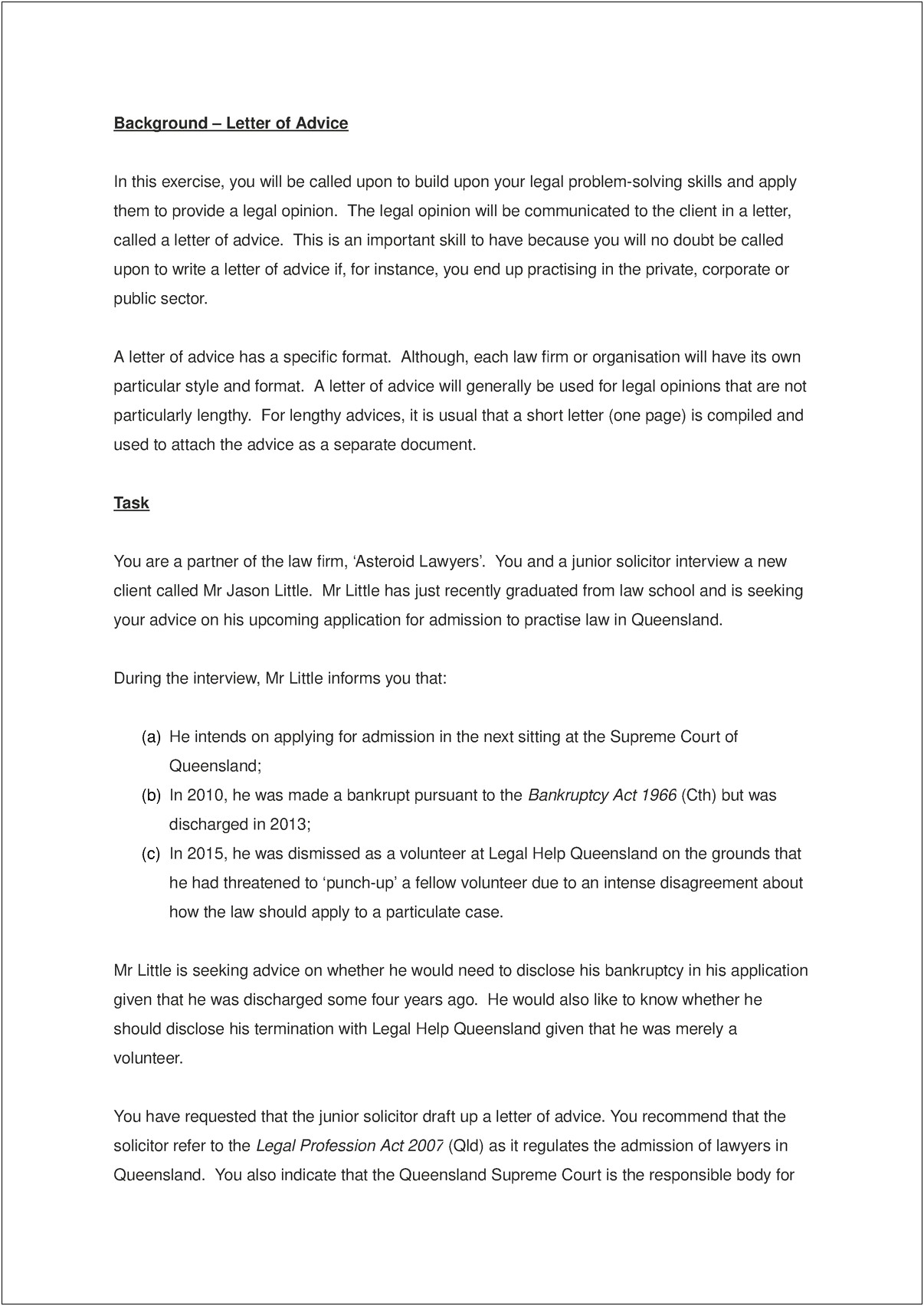 Letter Of Advice To Client Template Uk