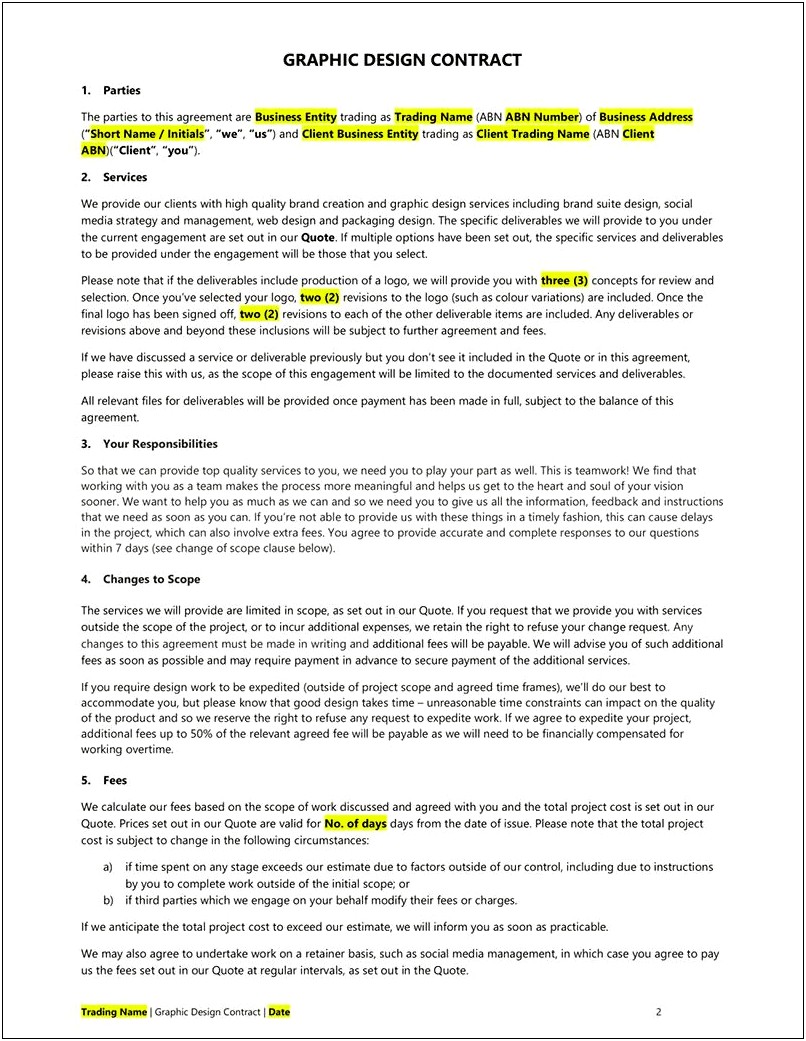 Letter Of Agreement Template Graphic Designers