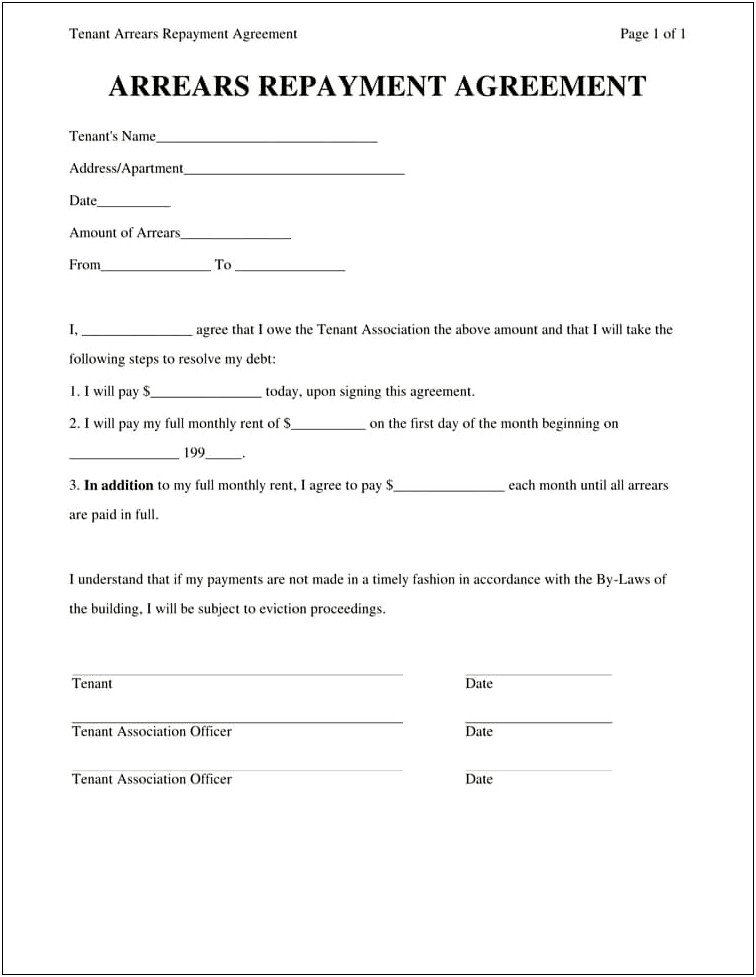 Letter Of Agreement To Pay Template